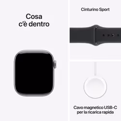 Apple Watch Series 11 GPS + Cellular 42mm Cassa Alluminio Grigio Siderale con Sport Band Nero - M/L - Vista aggiuntiva 8