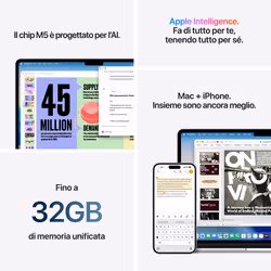Apple MacBook Air 13" M5 chip 10‑core CPU 8‑core GPU, 16GB, 512GB SSD - Argento - Vista aggiuntiva 8