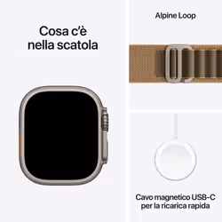 Apple Watch Ultra 4 GPS + Cellular, Cassa 49 mm in titanio naturale con Alpine Loop duna - M - Vista aggiuntiva 5