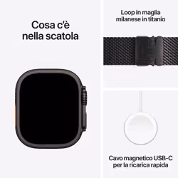 Apple Watch Ultra 4 GPS + Cellular, Cassa 49 mm in titanio nero con Loop in maglia milanese in titanio nero - S - Vista aggiuntiva 5