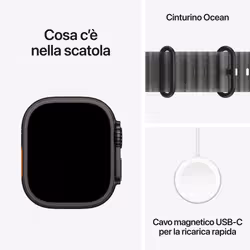 Apple Watch Ultra 4 GPS + Cellular, Cassa 49 mm in titanio nero con cinturino Ocean nero traslucido - Vista aggiuntiva 5