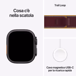 Apple Watch Ultra 4 GPS + Cellular, Cassa 49 mm in titanio nero con Trail Loop borgogna - S/M - Vista aggiuntiva 5