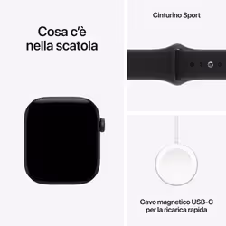 Apple Watch Series 12 GPS, cassa 42 mm in alluminio nero con cinturino Sport nero - S/M - Vista aggiuntiva 5