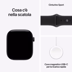 Apple Watch Series 12 GPS, cassa 46 mm in alluminio nero con cinturino Sport nero - S/M - Vista aggiuntiva 5