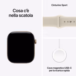 Apple Watch Series 12 GPS + Cellular, cassa 46 mm in alluminio color oro chiaro con cinturino Sport sabbia - M/L - Vista aggiuntiva 5