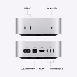 Apple Mac mini: Chip M5 Pro con cpu 15 core e gpu 16 core, 512GB SSD - Argento - Vista aggiuntiva 3