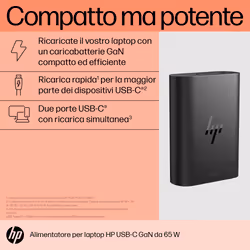 HP Caricabatterie per laptop USB-C GaN da 65 W - Vista aggiuntiva 7