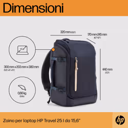 HP Zaino blu per laptop da 15,6" Travel 25 litri - Vista aggiuntiva 4