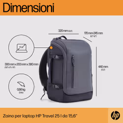 HP Zaino grigio scuro per laptop da 15,6" Travel 25 litri - Vista aggiuntiva 4
