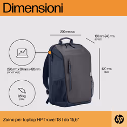 HP Zaino per laptop da 15,6" Travel 18 litri Iron Grey - Vista aggiuntiva 4