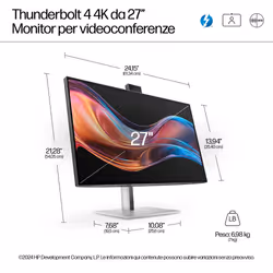 HP Monitor serie 7 Pro 4K per videoconferenze da 27'' - 727pm - Vista aggiuntiva 7
