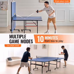 VEVOR Tavolo da Ping Pong Pieghevole in MDF per Interni, Tavolo da Ping Pong Portatile, con Rete a Morsetto Rapido e Ruote Bloccabili, Gioco da Ping - Vista aggiuntiva 3