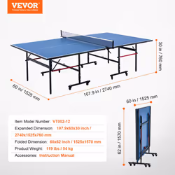 VEVOR Tavolo da Ping Pong Pieghevole in MDF per Interni, Tavolo da Ping Pong Portatile, con Rete a Morsetto Rapido e Ruote Bloccabili, Gioco da Ping - Vista aggiuntiva 6