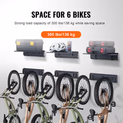 VEVOR Portabiciclette, 6 Portabiciclette Larghezza 1219,2 mm, Supporto a Parete per Deposito Biciclette con 3 Ripiani, Organizer per Casa e Garage,