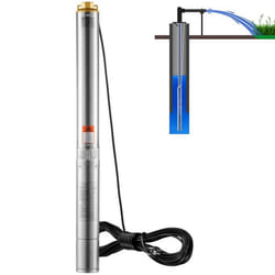Vevor - Pompa Sommergibile per Pozzi Profondi, IP68 1500W 230 v 50 Hz, Massima Portata 9,8 m³/h Prevalenza 108 m, Cavo Elettrico 9,1 m, Pompa Acciaio