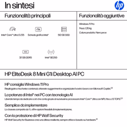 HP EliteDesk 8 Mini G1i Intel Core Ultra 5 235 32 GB DDR5-SDRAM 512 GB SSD Windows 11 Pro Mini PC AI PC Nero - Vista aggiuntiva 3