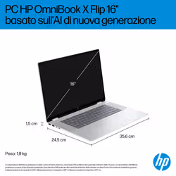 HP OmniBook X Flip Next Gen AI 16-as0014nl Copilot+ PC Intel Core Ultra 5 226V Ibrido (2 in 1) 40,6 cm (16") Touch screen 2K 16 GB LPDDR5x-SDRAM 512 GB SSD Wi-Fi 6E (802.11ax) Windows 11 Home Argento - Vista aggiuntiva 7