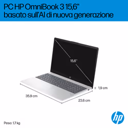 HP OmniBook 3 NGAI OmniBook 3 Next Gen AI 15-fn0006nl Copilot+ PC AMD Ryzen AI 5 330 Computer portatile 39,6 cm (15.6") Full HD 16 GB DDR5-SDRAM 1 TB SSD Wi-Fi 6 (802.11ax) Windows 11 Home Argento - Vista aggiuntiva 6