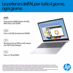 HP OmniBook 3 NGAI OmniBook 3 Next Gen AI 15-fn0006nl Copilot+ PC AMD Ryzen AI 5 330 Computer portatile 39,6 cm (15.6") Full HD 16 GB DDR5-SDRAM 1 TB SSD Wi-Fi 6 (802.11ax) Windows 11 Home Argento - Vista aggiuntiva 8