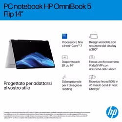 HP OmniBook 5 Flip 2-in-1 Laptop 14-fp0019nl Intel Core 5 120U 35,6 cm (14") Touch screen 2K 16 GB LPDDR5-SDRAM Wi-Fi 6 (802.11ax) Windows 11 Home - Vista aggiuntiva 5
