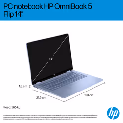 HP OmniBook 5 Flip 2-in-1 Laptop 14-fp0020nl Intel Core 5 120U 35,6 cm (14") Touch screen 2K 16 GB LPDDR5-SDRAM Wi-Fi 6 (802.11ax) Windows 11 Home - Vista aggiuntiva 5