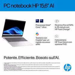 HP Laptop AI 15-fd2014nl Intel Core Ultra 5 225U Computer portatile 39,6 cm (15.6") Full HD 24 GB DDR5-SDRAM 1 TB SSD Wi-Fi 6 (802.11ax) Windows 11 Home AI PC Argento - Vista aggiuntiva 4