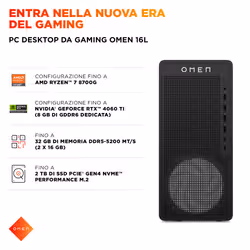HP OMEN 16L Gaming Desktop PC TG03-0034nl PC AMD Ryzen™ 7 8700F 16 GB DDR5-SDRAM NVIDIA GeForce RTX 5060 Windows 11 Home Tower AI PC Nero - Vista aggiuntiva 8