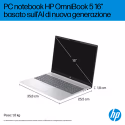 HP OmniBook 5 Laptop Next Gen AI 16-ag1025nl Copilot+ PC AMD Ryzen AI 7 Computer portatile 40,6 cm (16") 2K 16 GB LPDDR5x-SDRAM Wi-Fi 6 (802.11ax) Windows 11 Home Argento - Vista aggiuntiva 7