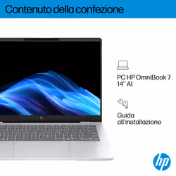 HP OmniBook 7 Laptop AI 14-fr0027nl Intel Core Ultra 7 255U Computer portatile 35,6 cm (14") 2K 16 GB LPDDR5-SDRAM Wi-Fi 6E (802.11ax) Windows 11 Home AI PC Argento - Vista aggiuntiva 5
