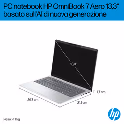 HP OmniBook 7 Aero Laptop Next Gen AI 13-bg1002nl Copilot+ PC AMD Ryzen AI 7 Computer portatile 33,8 cm (13.3") 2K 32 GB LPDDR5x-SDRAM Wi-Fi 6 (802.11ax) Windows 11 Home Argento - Vista aggiuntiva 7