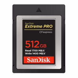 SanDisk Extreme Pro, 512 GB, CompactFlash, 1700 MB/s, 1400 MB/s, Nero