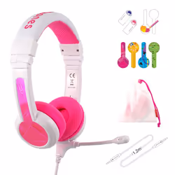 BuddyPhones School+ Auricolare Cablato A Padiglione Musica e Chiamate Rosa, Bianco - Vista aggiuntiva 2