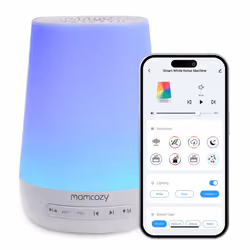 Macchina del suono per bambini con controllo tramite app per suoni personalizzabili e dati personalizzati sul sonno.
