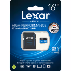 Lexar High-Performance 633x microSDHC/microSDXC UHS-I, 16 GB, MicroSDHC, Classe 10, UHS-I, 95 MB/s, Class 1 (U1)