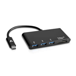 V7 Adaptador USB negro con conector USB-C macho a 3 hembras: USB 3.0 A; Micro SD; SD/MMC