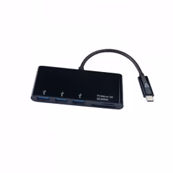 V7 Adaptador USB negro con conector USB-C macho a 3 hembras: USB 3.0 A; Micro SD; SD/MMC