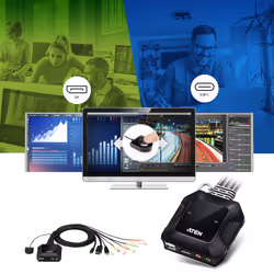 ATEN Switch KVM cablato ibrido DisplayPort USB-C a 2 porte - Vista aggiuntiva 4