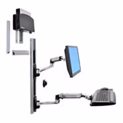 Ergotron LX Series LX Wall Mount System, 9,1 kg, 68,6 cm (27"), 75 x 75 mm, 100 x 100 mm, Regolazione altezza, Nero, Argento