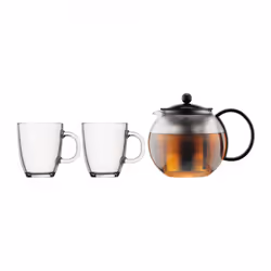 Bodum Assam Set, Set di teiere, 1000 ml, Nero, Trasparente, Vetro, Acciaio inox, 2 pz