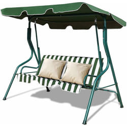 Dondolo a Tre Posti con Oscurante per Proteggersi dal Sole,Colori Disponibili:Nero Caffè Verde più Bianca, Verde - Costway