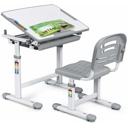 Scrivania per Bambini Tavolo per Studenti con Sedia Inclinabile Regolabile in Altezza, Ergonomica, Vari Colori Disponibili, Grigio - Costway