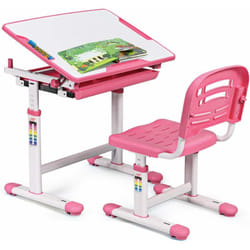 Scrivania per Bambini Tavolo per Studenti con Sedia Inclinabile Regolabile in Altezza, Ergonomica, Vari Colori Disponibili, Rosa - Costway