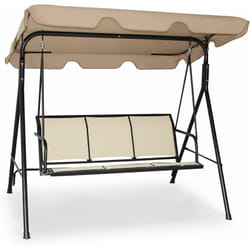 Costway - Dondolo da Giardino a 3 Posti, con Tettuccio Parasole Regolabile, Sedia a Dondolo da Giardino con Telaio in Acciaio, 173 x 119 x 152 cm,