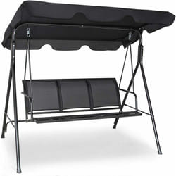 Costway - Dondolo da Giardino a 3 Posti, con Tettuccio Parasole Regolabile, Sedia a Dondolo da Giardino con Telaio in Acciaio, 173 x 119 x 152 cm,