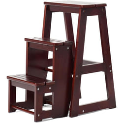 Costway - Sgabello Scaletta 3 Gradini in Legno di Pino, Sgabello Scala Pieghevole Salvaspazio, Scaletta 3 Gradini a Ribalta, Capacità Portante 150