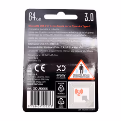 XD Enjoy XDUK666 unità flash USB 64 GB USB Type-A / USB Type-C 3.2 Gen 1 (3.1 Gen 1) Blu, Argento - Vista aggiuntiva 2