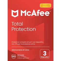 McAfee ® Total Protection 3 dispositivi (Windows®/Mac®/Android/iOS), abbonamento per 1 anno, 3 licenza/e, 1 anno/i