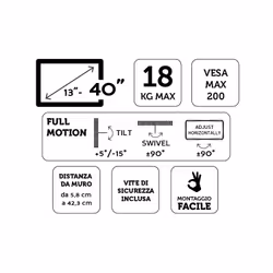 XD Enjoy XDCIM21A Supporto TV a parete 101,6 cm (40") Nero - Vista aggiuntiva 3