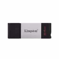 Kingston Technology DataTraveler 80, 64 GB, USB tipo-C, 3.2 Gen 1 (3.1 Gen 1), 200 MB/s, Cuffia, Nero, Argento