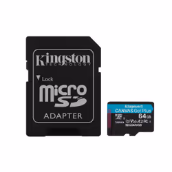 Kingston Technology Scheda microSDXC Canvas Go Plus Gen4 200MB/s A2 U3 V30 da 64 GB + adattatore, 64 GB, MicroSD, Classe 10, ...